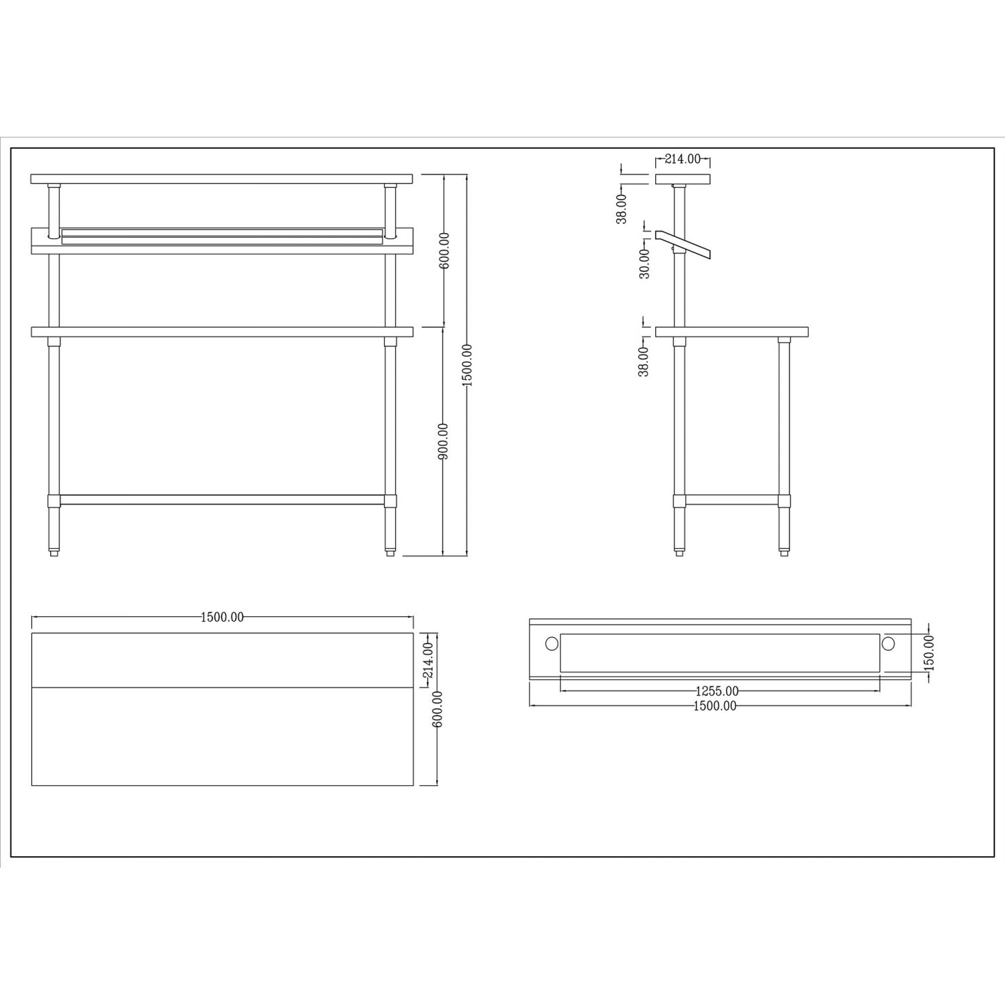 Stainless Steel Prep table 11 x GN1/9 & Top shelf & Undershelf - WTG60150