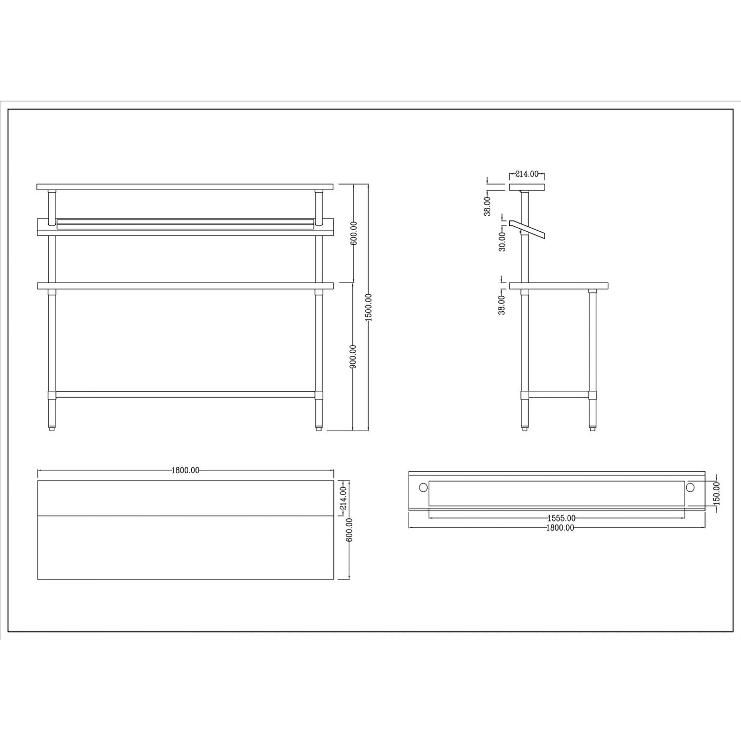 Stainless Steel Prep table 14 x GN1/9 & Top shelf & Undershelf - WTG60180
