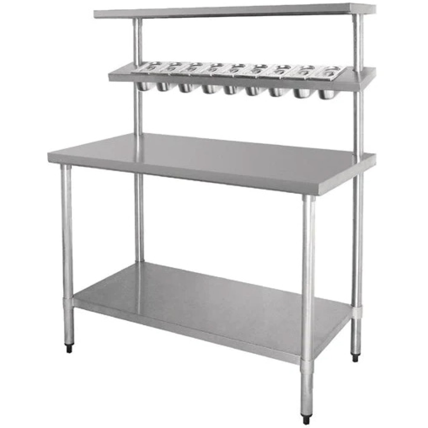 Stainless Steel Prep table 11 x GN1/9 & Top shelf & Undershelf - WTG60150