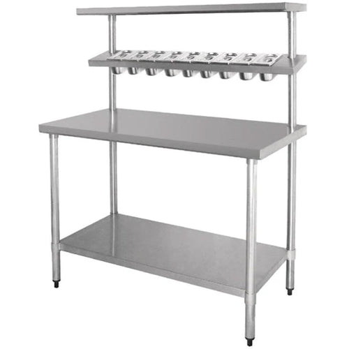 Stainless Steel Prep table 11 x GN1/9 & Top shelf & Undershelf - WTG60150