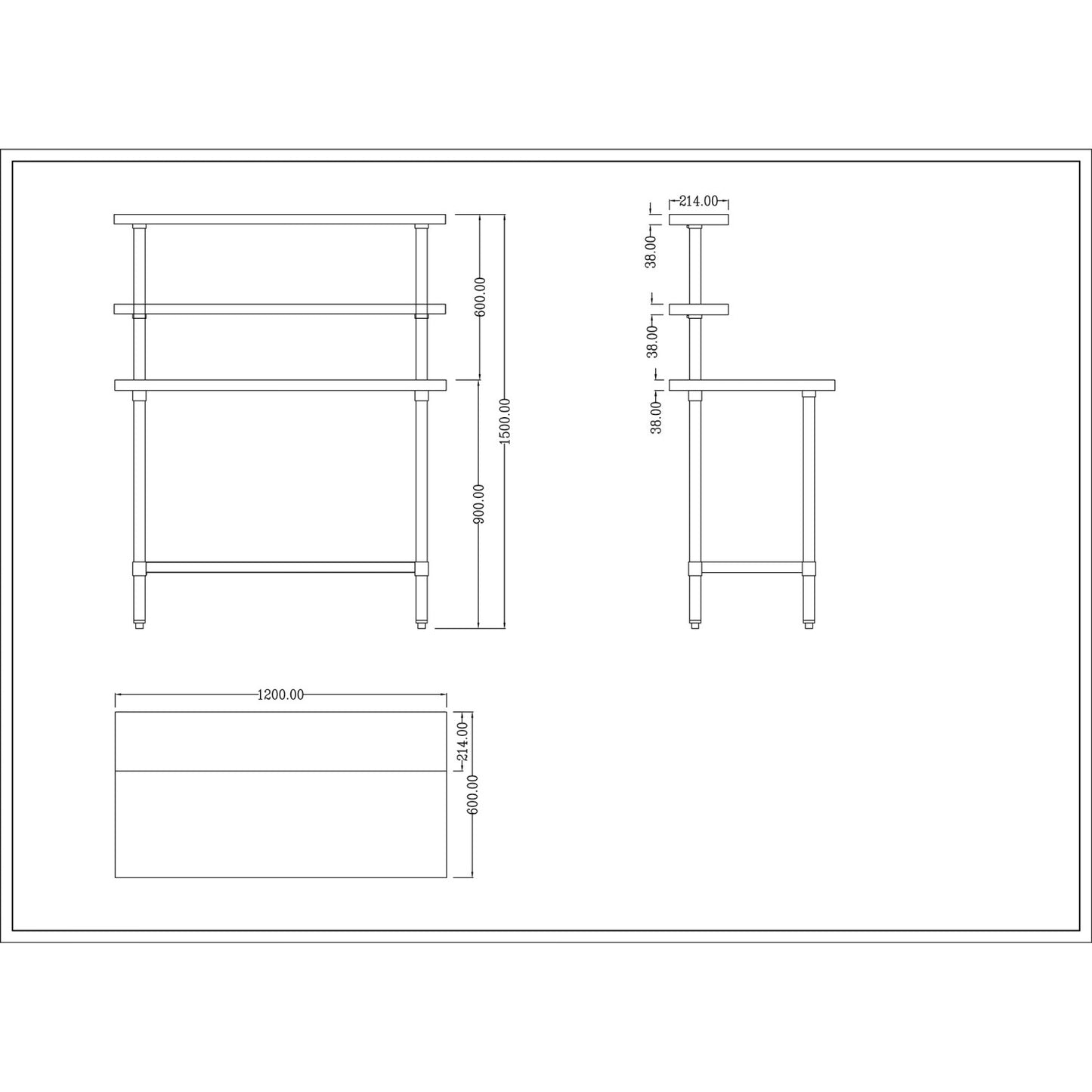Adexa WTS60120 Stainless Steel Prep Table 1200mm — technical dimensions drawing