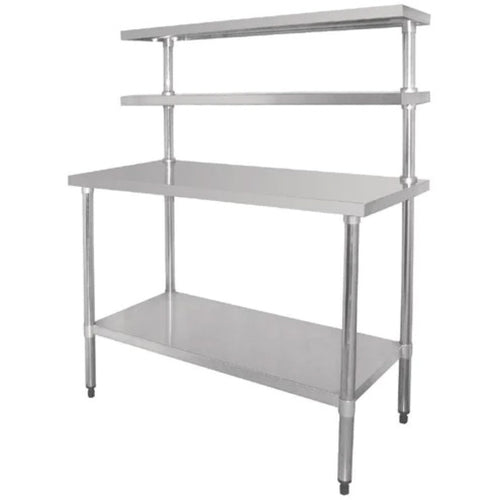 Adexa WTS60120 Stainless Steel Prep Table 1200mm — front view showing 2 upper shelves and undershelf