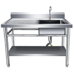 Commercial Sink Stainless steel 1200x600x850mm 1 bowl right Splashback Undershelf - WUS12060RIGHT