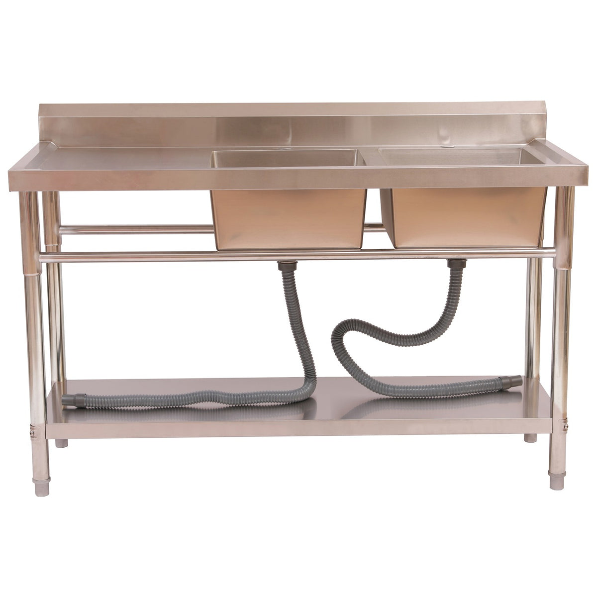 Commercial Stainless Steel Double Bowl Sink with Right-Hand Bowls & Undershelf 1400 x 600 x 850mm - WUS14060RIGHT