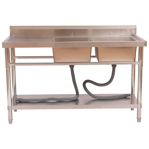 Commercial Stainless Steel Double Bowl Sink with Right-Hand Bowls & Undershelf 1400 x 600 x 850mm - WUS14060RIGHT