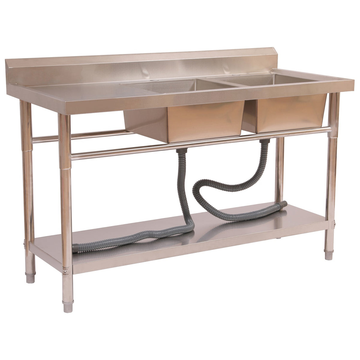 Commercial Stainless Steel Double Bowl Sink with Right-Hand Bowls & Undershelf 1400 x 600 x 850mm - WUS14060RIGHT