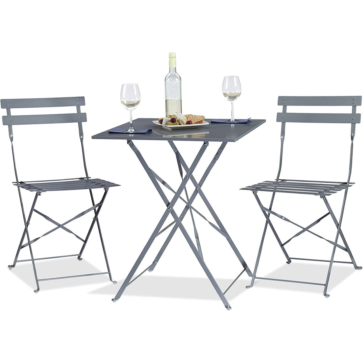 Folding Bistro Set Table & 2 Chairs Grey - WW178GREY