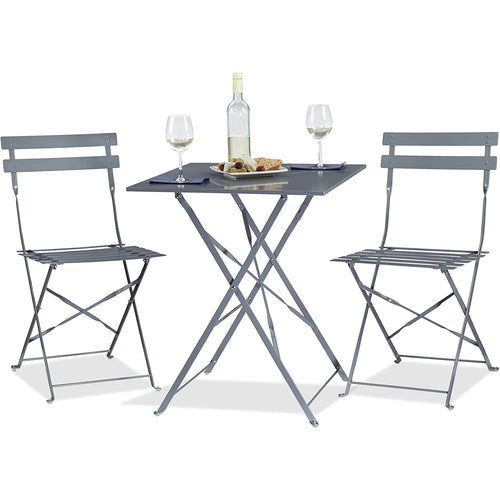 Folding Bistro Set Table & 2 Chairs Grey - WW178GREY