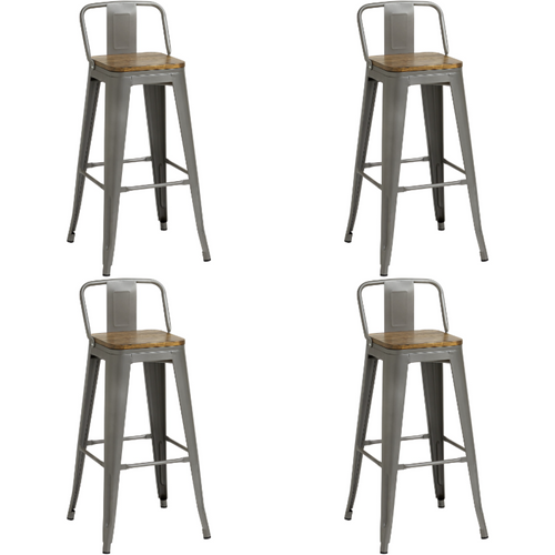 High Bar Stool Steel Gun Metal with Wooden Walnut Seat and Backrest Indoors - WW62DGWGM