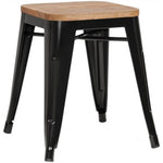 Bistro Low Stool with Wooden seat Steel Black Indoors - WW65B