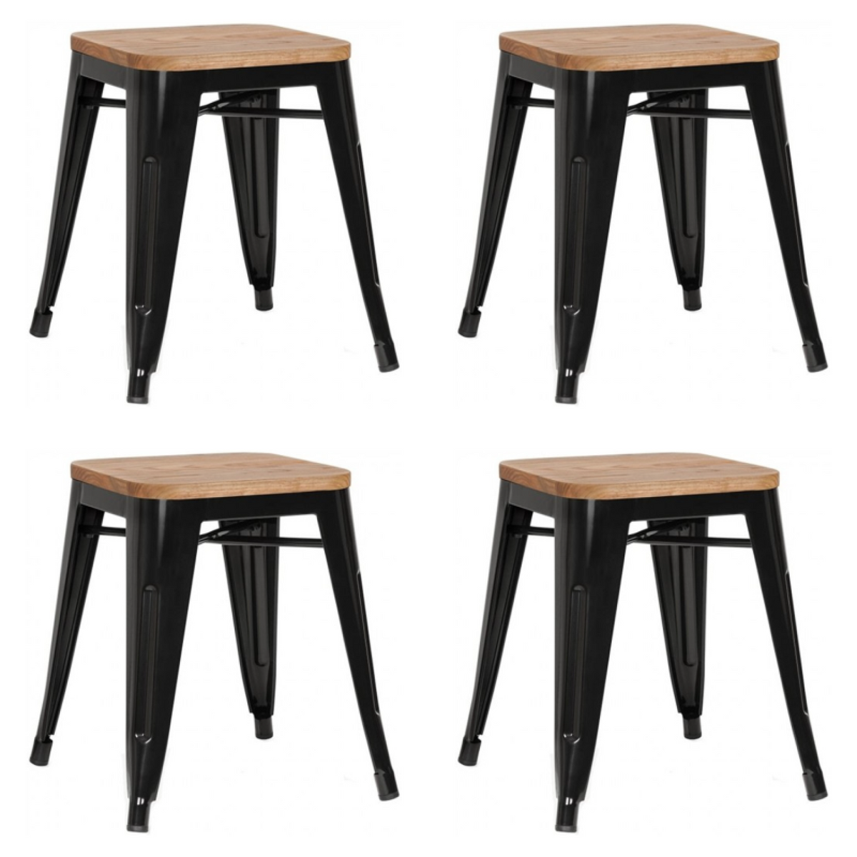 Bistro Low Stool with Wooden seat Steel Black Indoors - WW65B