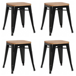 Bistro Low Stool with Wooden seat Steel Black Indoors - WW65B