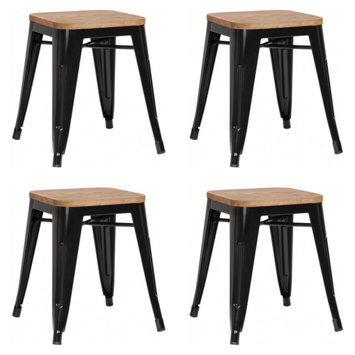 Bistro Low Stool with Wooden seat Steel Black Indoors - WW65B