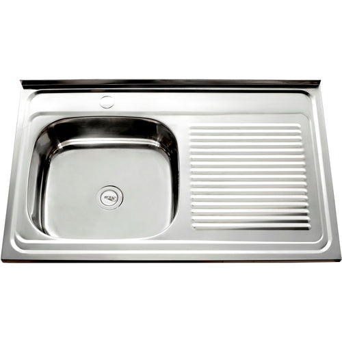 Stainless Steel Sink Single Bowl with Right Drainer 800x500x150mm - YNG214