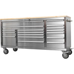 Widebody Heavy Duty 72" Stainless Steel Rolling Tool Chest with Wooden Worktop 17 Drawers 1978x610x1000mm Silver - YZM106