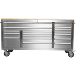 Widebody Heavy Duty 72" Stainless Steel Rolling Tool Chest with Wooden Worktop 17 Drawers 1978x610x1000mm Silver - YZM106