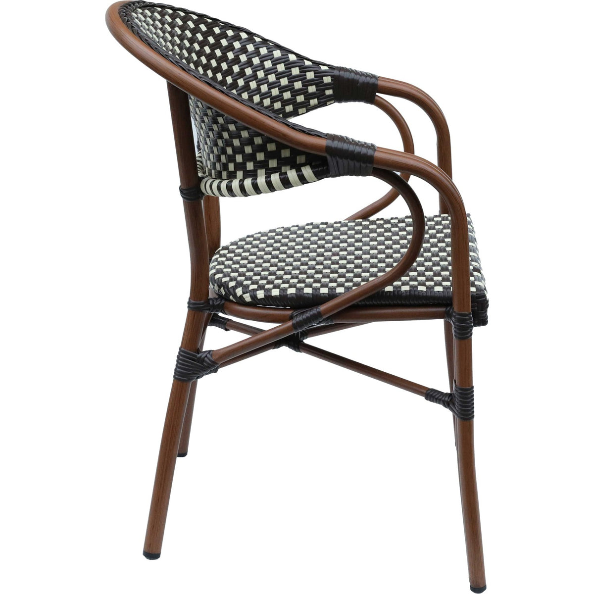 Bistro Rattan Chair Double Tube Aluminium Brown & Wood Finish - ZF2000C