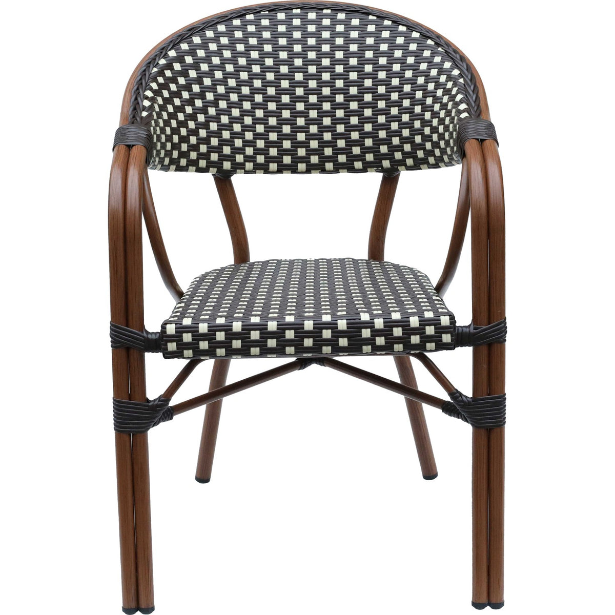 Bistro Rattan Chair Double Tube Aluminium Brown & Wood Finish - ZF2000C
