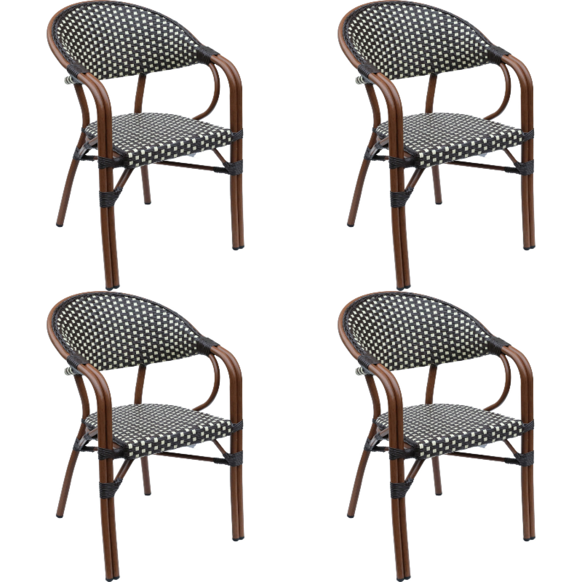 Bistro Rattan Chair Double Tube Aluminium Brown & Wood Finish - ZF2000C