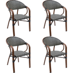 Bistro Rattan Chair Double Tube Aluminium Brown & Wood Finish - ZF2000C