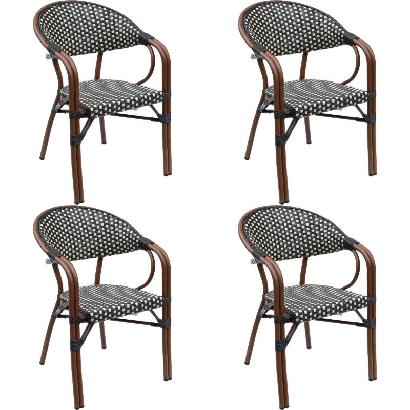 Bistro Rattan Chair Double Tube Aluminium Brown & Wood Finish - ZF2000C