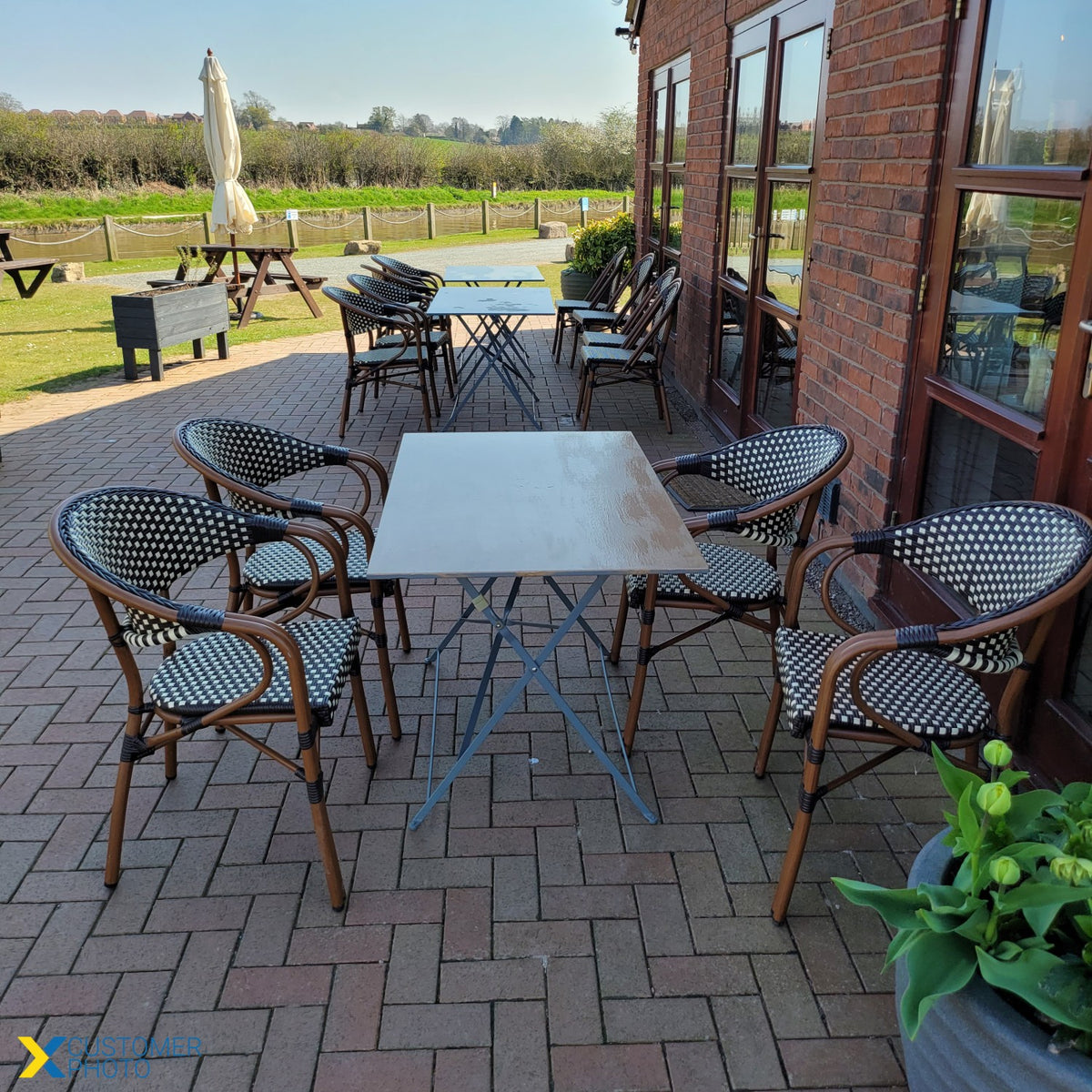 Bistro Rattan Chair Double Tube Aluminium Brown & Wood Finish - ZF2000C