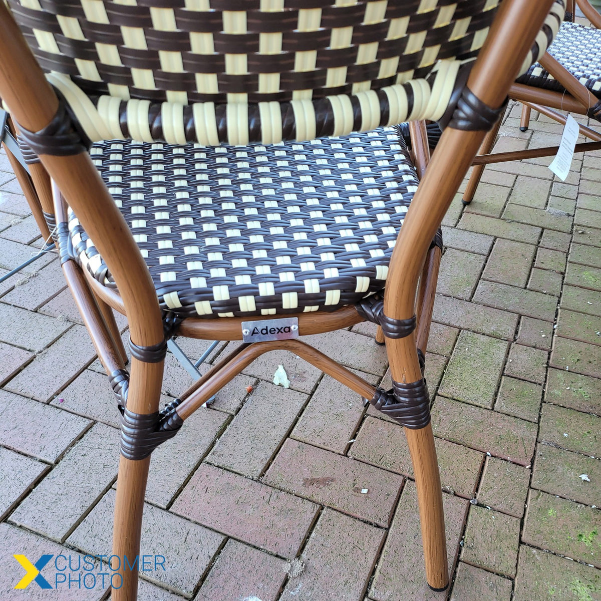 Bistro Rattan Chair Double Tube Aluminium Brown & Wood Finish - ZF2000C