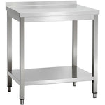 Commercial Stainless Steel 2 Tier Work Table with Splashback 600 x 600 x 850mm - QNH66031