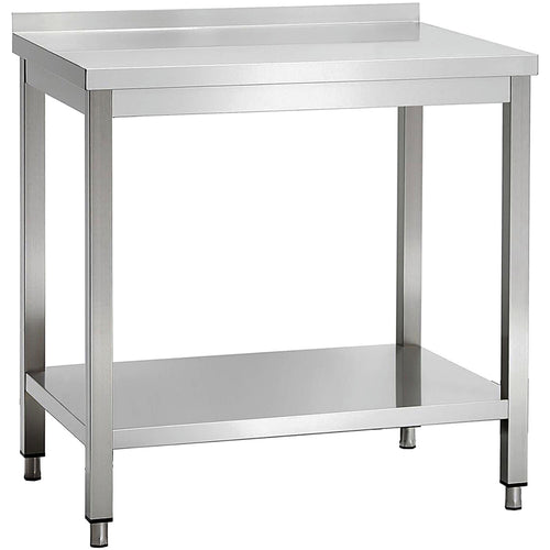 Commercial Stainless Steel 2 Tier Work Table with Splashback 700 x 600 x 850mm - QNH66032