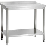 Commercial Stainless Steel 2 Tier Work Table with Splashback 800 x 600 x 850mm - QNH66033