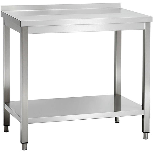 Commercial Stainless Steel 2 Tier Work Table with Splashback 800 x 600 x 850mm - QNH66033