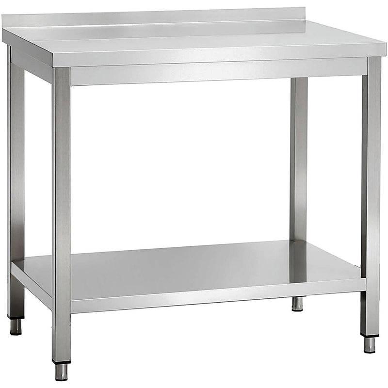 Commercial Stainless Steel 2 Tier Work Table with Splashback 800 x 600 x 850mm - QNH66033