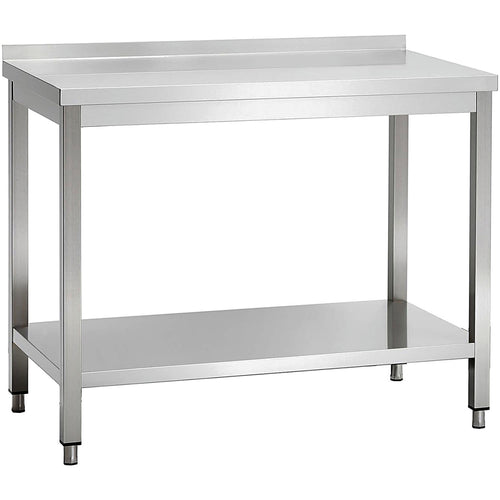 Commercial Stainless Steel 2 Tier Work Table with Splashback 1000 x 600 x 850mm - QNH66035