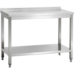 Commercial Stainless Steel 2 Tier Work Table with Splashback 1100 x 600 x 850mm - QNH66036