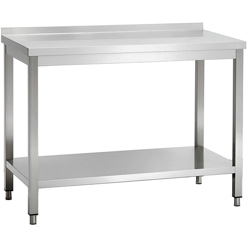 Commercial Stainless Steel 2 Tier Work Table with Splashback 1100 x 600 x 850mm - QNH66036