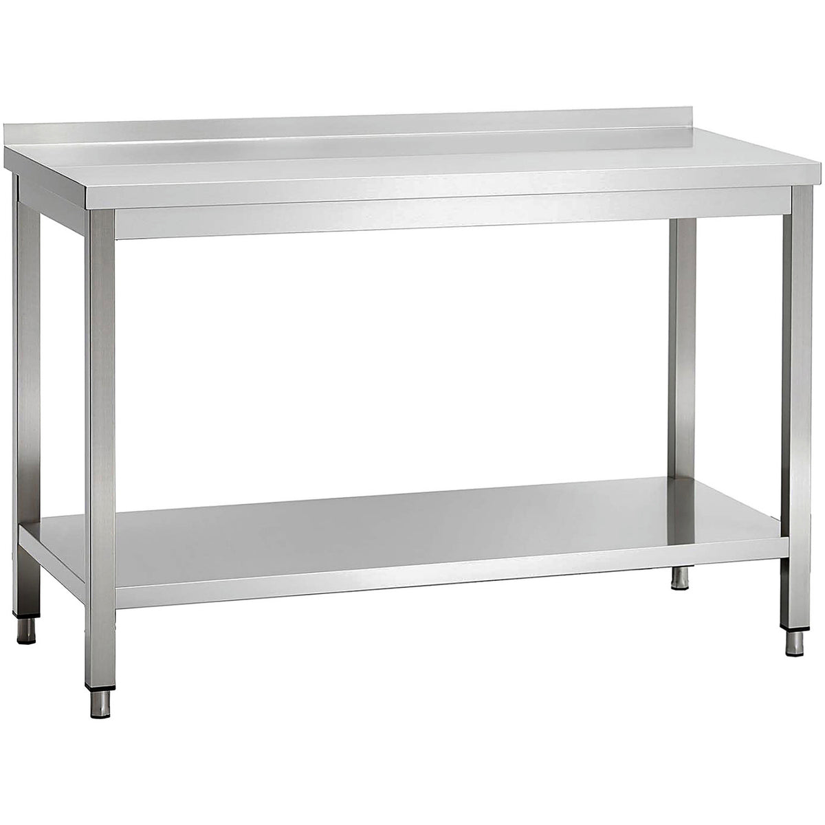 Commercial Stainless Steel 2 Tier Work Table with Splashback 1300 x 600 x 850mm - QNH66038