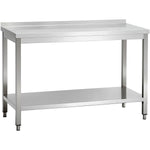 Commercial Stainless Steel 2 Tier Work Table with Splashback 1300 x 600 x 850mm - QNH66038