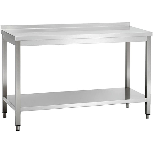 Commercial Stainless Steel 2 Tier Work Table with Splashback 1400 x 600 x 850mm - QNH66039