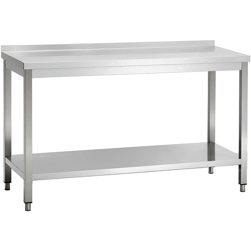 Commercial Stainless Steel 2 Tier Work Table with Splashback 1500 x 600 x 850mm - QNH66040