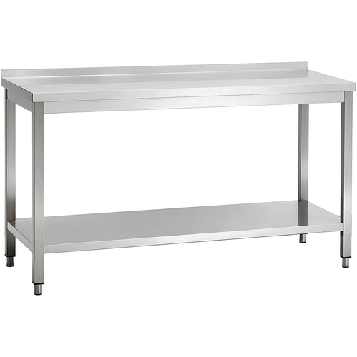 Commercial Stainless Steel 2 Tier Work Table with Splashback 1600 x 600 x 850mm - QNH66041