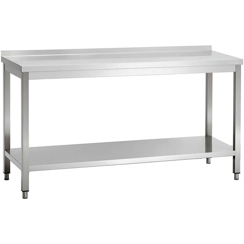 Commercial Stainless Steel 2 Tier Work Table with Splashback 1700 x 600 x 850mm - QNH66042