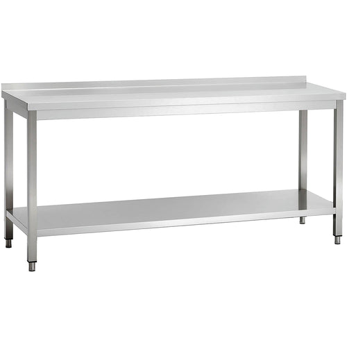 Commercial Stainless Steel 2 Tier Work Table with Splashback 2000 x 600 x 850mm - QNH66045