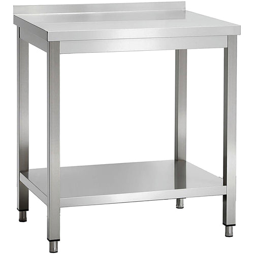 Commercial Stainless Steel 2 Tier Work Table with Splashback 700 x 700 x 850mm - QNH66047