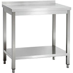 Commercial Stainless Steel 2 Tier Work Table with Splashback 800 x 700 x 850mm - QNH66048