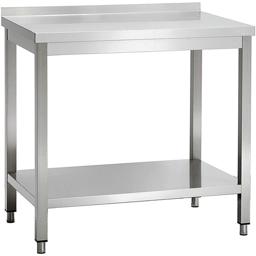 Commercial Stainless Steel 2 Tier Work Table with Splashback 900 x 700 x 850mm - QNH66049
