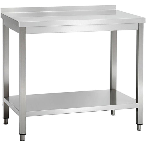 Commercial Stainless Steel 2 Tier Work Table with Splashback 1000 x 700 x 850mm - QNH66050