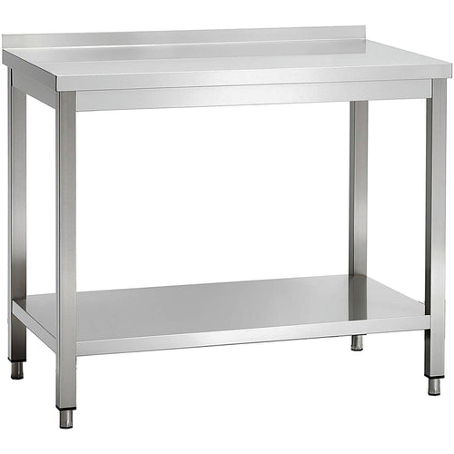 Commercial Stainless Steel 2 Tier Work Table with Splashback 1100 x 700 x 850mm - QNH66051