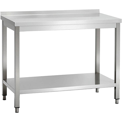 Commercial Stainless Steel 2 Tier Work Table with Splashback 1200 x 700 x 850mm - QNH66052