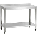 Commercial Stainless Steel 2 Tier Work Table with Splashback 1300 x 700 x 850mm - QNH66053