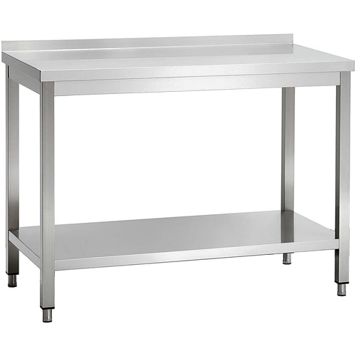 Commercial Stainless Steel 2 Tier Work Table with Splashback 1300 x 700 x 850mm - QNH66053